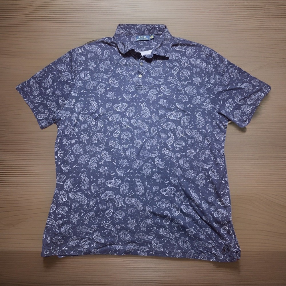 Polo Ralph Lauren Polo Shirt Mens XXL/TTG Blue Paisley Short Sleeve Shirt Golf